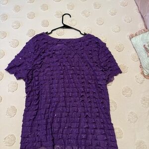 Vintage Notations Ruffled & Sequined Purple Top, XL